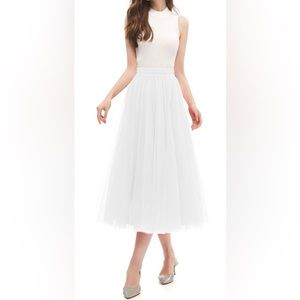 OBBUE Women's A Line Tulle Party Evening Tutu Skirt Tea Length - size M
